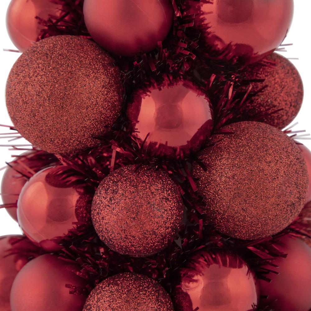 15.75" Red 3-Finish Shatterproof Ball Christmas Tree with Tinsel. Picture 6