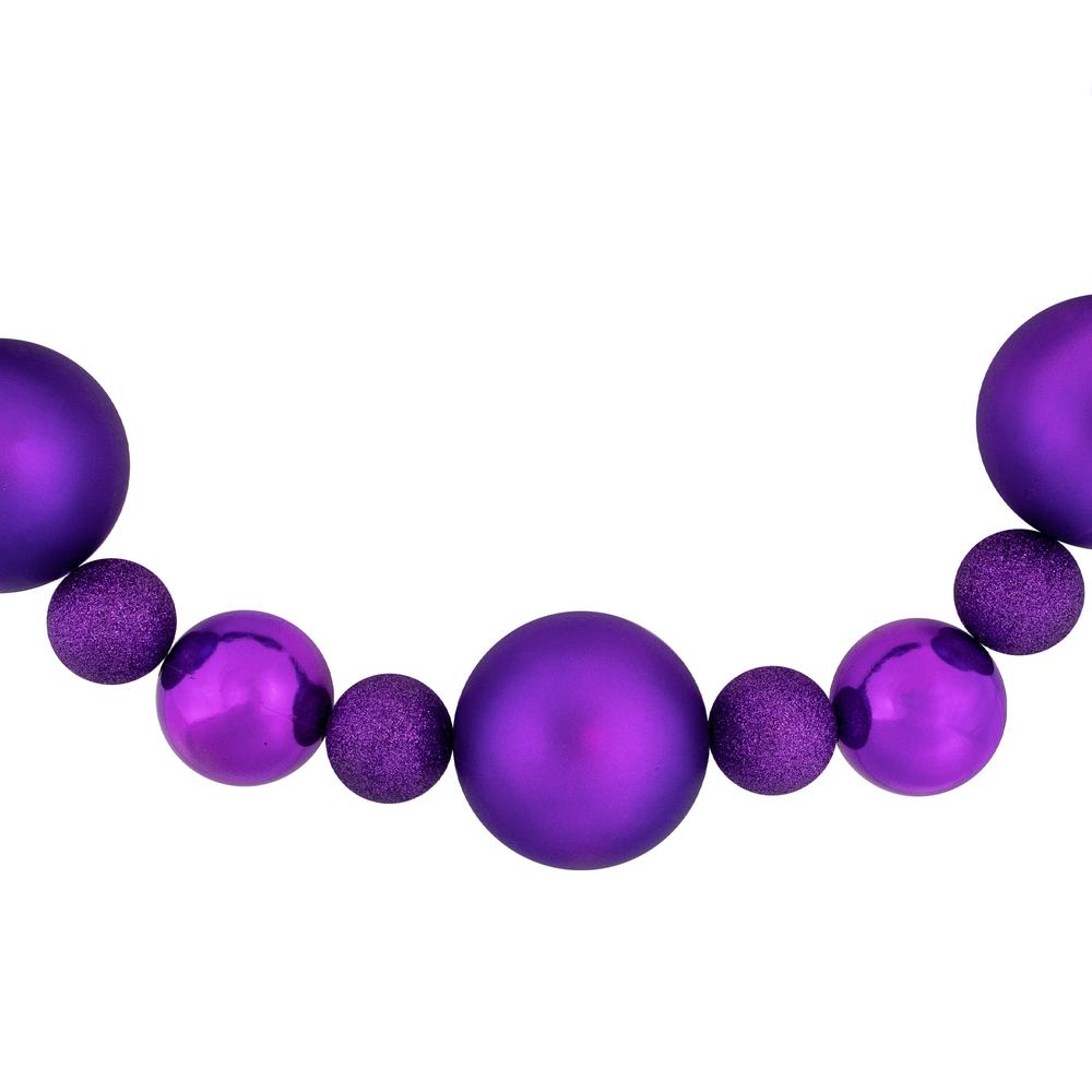 6' Purple Shatterproof Ball 3-Finish Christmas Garland. Picture 6