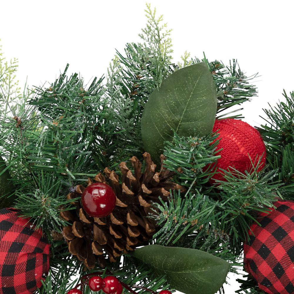6' Green Pine Artificial Christmas Garland with Plaid Ornaments and Bows. Picture 3