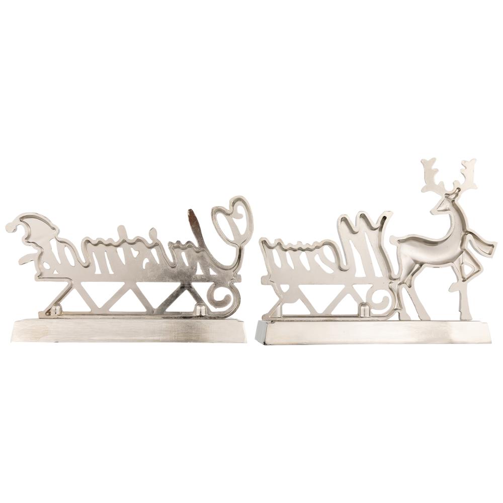 Set of 2 Silver Reindeer Merry Christmas Metal Stocking Holders 5.5". Picture 6