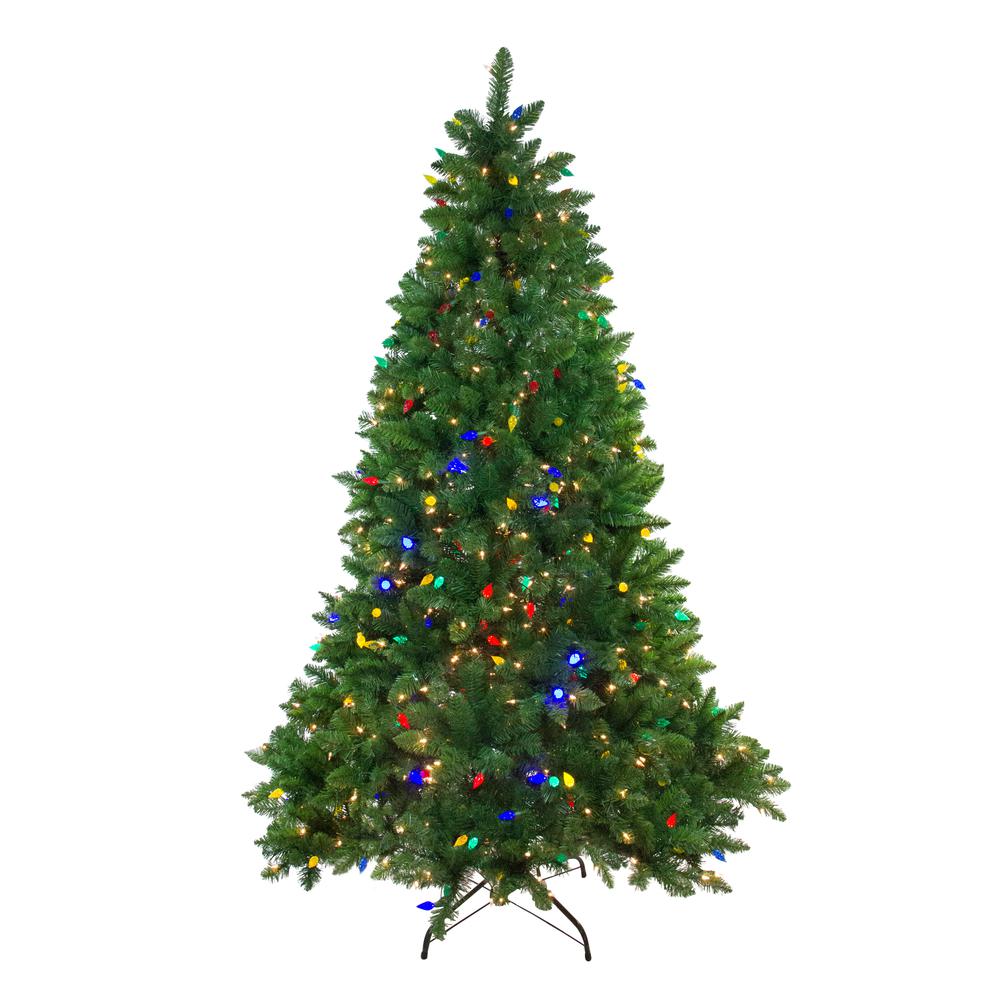 7.5' Pre-Lit Medium Huron Pine Artificial Christmas Tree - Dual Color LED Lights. Picture 1