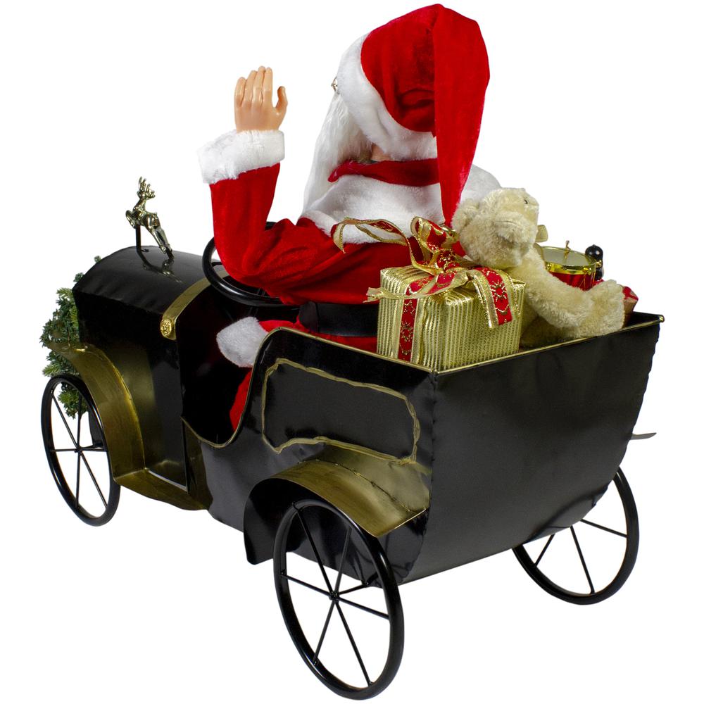33" Santa Delivering Presents in a Black and Gold Car Christmas Decoration. Picture 6