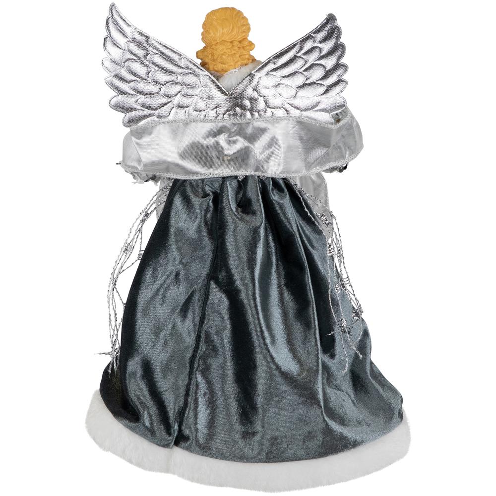 12" Slate and Metallic Silver Sequined Angel Christmas Tree Topper  Unlit. Picture 6