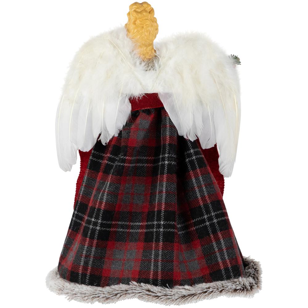 16" Red and Plaid Angel Christmas Tree Topper  Unlit. Picture 6