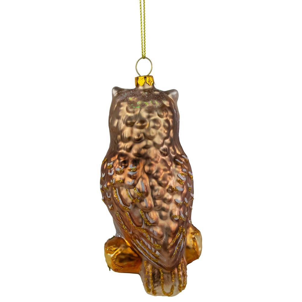 5" Gold and Silver Glittery Owl Glass Christmas Ornament. Picture 6