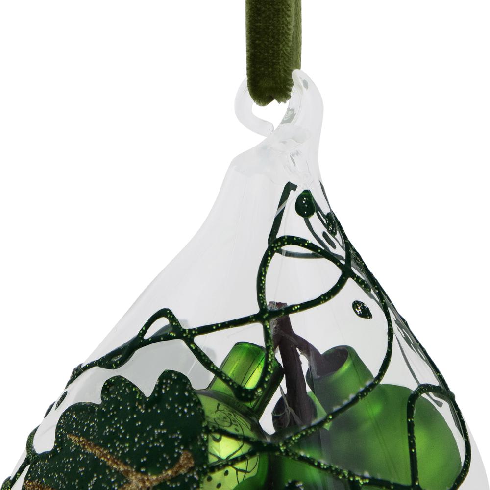 6" Green Grape Cluster in Teardrop Glass Cloche Christmas Ornament. Picture 6