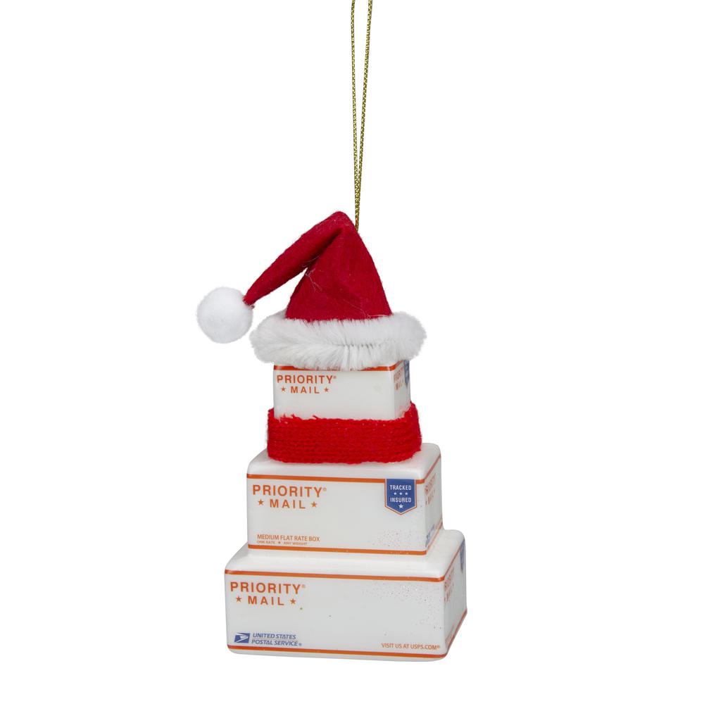 4.5" White and Red Stacked Packages Santa Hat Christmas Ornament. Picture 6
