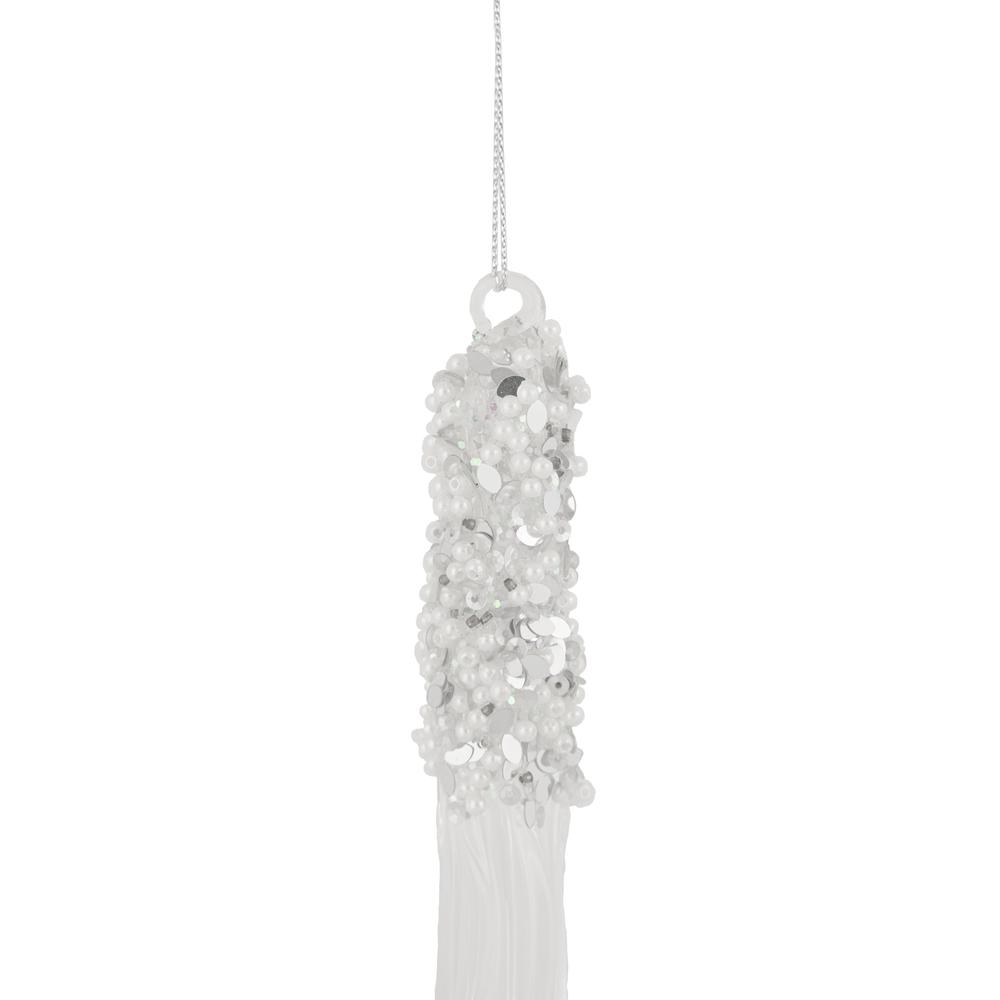 9" Clear Glass Sequined and Beaded Icicle Christmas Ornament. Picture 6