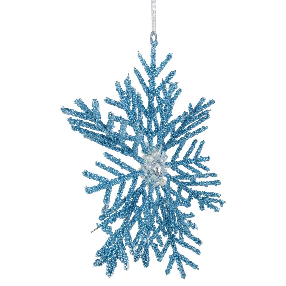 10" Blue Glittered Snowflake Christmas Ornament. Picture 6