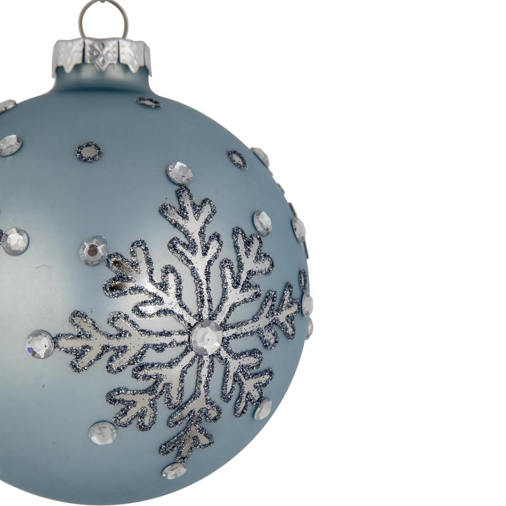Set of 2 Light Blue Jeweled Snowflakes Glass Christmas Ball Ornaments 4". Picture 6