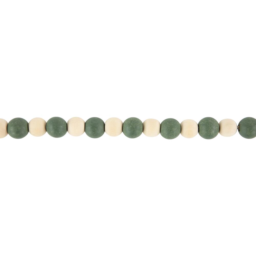 6' Green and Cream Wooden Beads Christmas Garland  Unlit. Picture 6