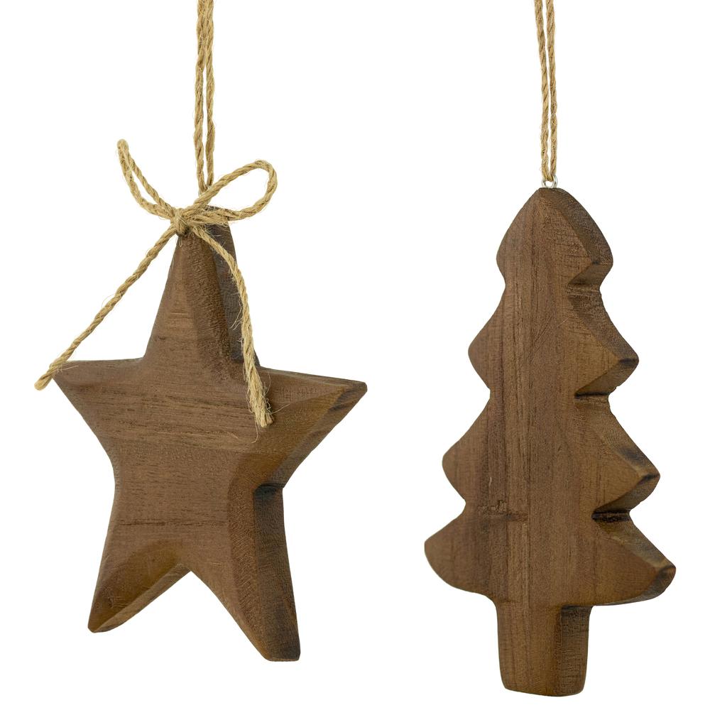 Set of 2 Tree and Star Wooden Christmas Ornaments 5". Picture 6