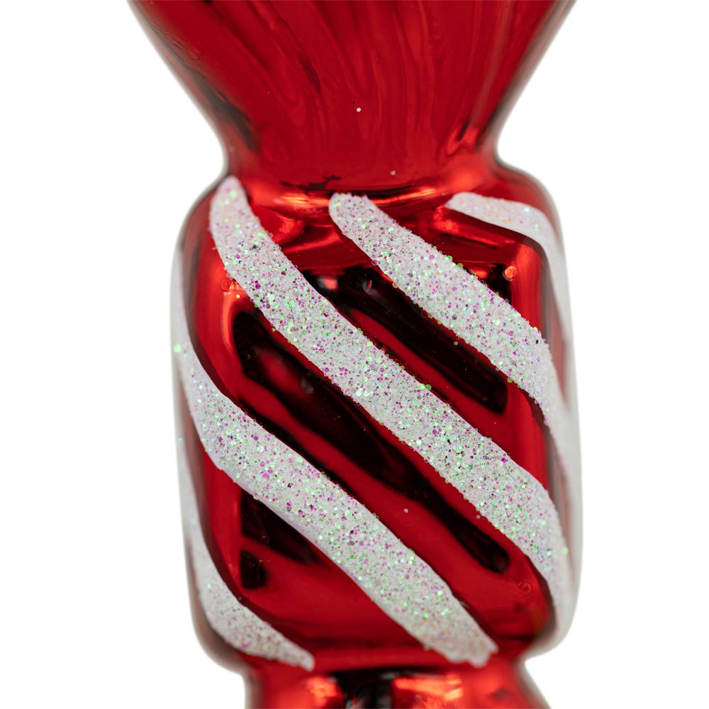 Set of 2 Shiny Red and White Glittered Candy Christmas Glass Ornaments 4". Picture 6
