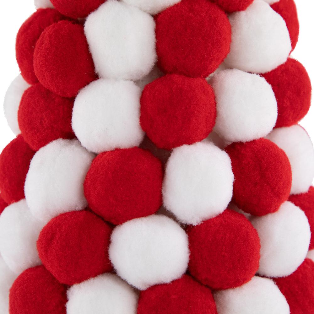 13" White and Red Pom Pom Tree Christmas Table Decoration. Picture 6