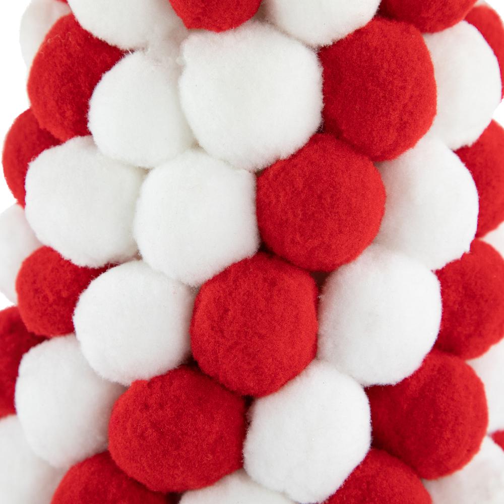 15" Red and White Candy Cane Pom Pom Christmas Tree Table Decoration. Picture 6