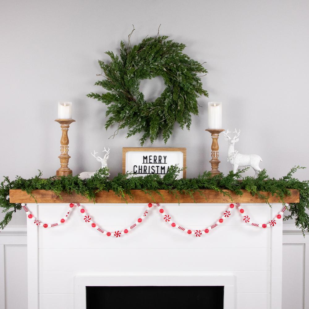6' Red and White Frosted Peppermint Candy Christmas Garland  Unlit. Picture 6