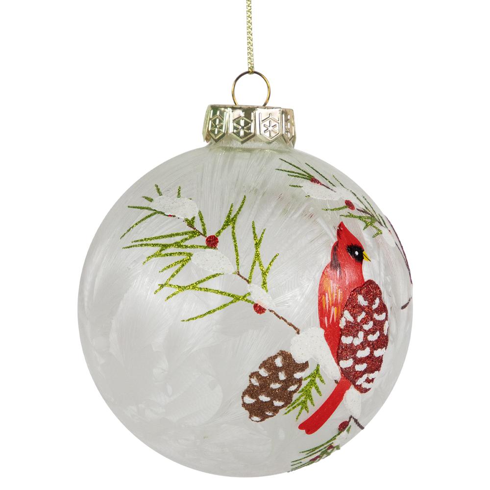 Set of 2 Clear and Red Cardinal Birds Christmas Glass Ball Ornaments 4". Picture 6