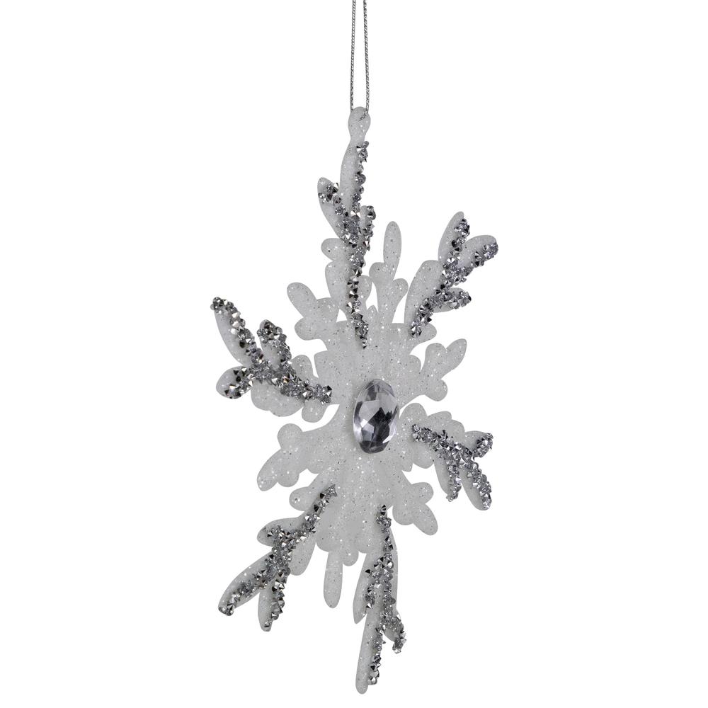 Set of 4 White and Silver Glitter Snowflakes Christmas Ornaments 6". Picture 6