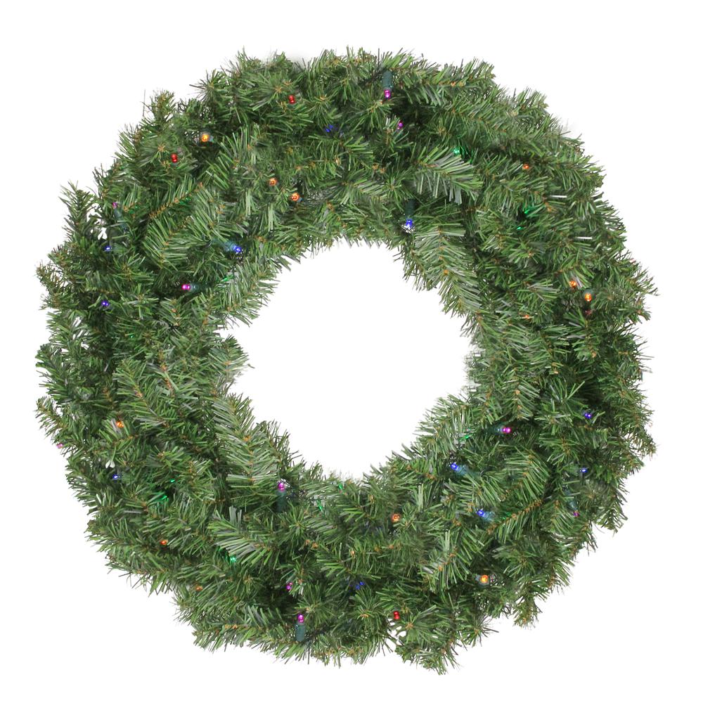 Pre-Lit Canadian Pine Artificial Christmas Wreath - 24-Inch  Multi Lights. Picture 1