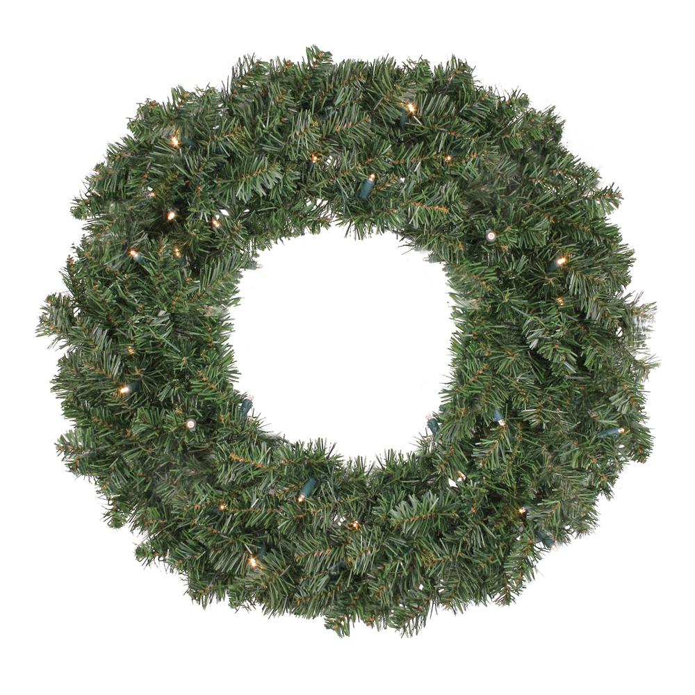 Pre Lit LED Canadian Pine Artificial Christmas Wreath - 24 inch  Clear Lights. Picture 1