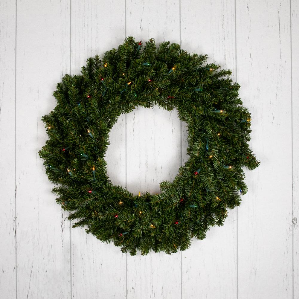 Pre-Lit Canadian Pine Artificial Christmas Wreath - 30-Inch  Multi Lights. Picture 6