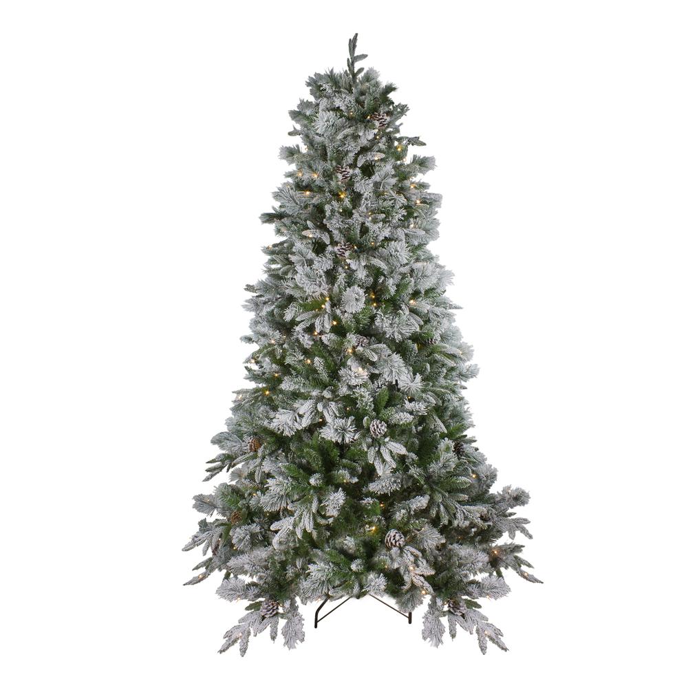 9' Flocked Rosemary Emerald Angel Pine Christmas Tree - Clear LED Lights. Picture 1