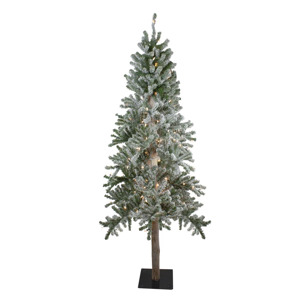 7' Pre-Lit Pencil Flocked Alpine Artificial Christmas Tree - Clear Lights. Picture 1
