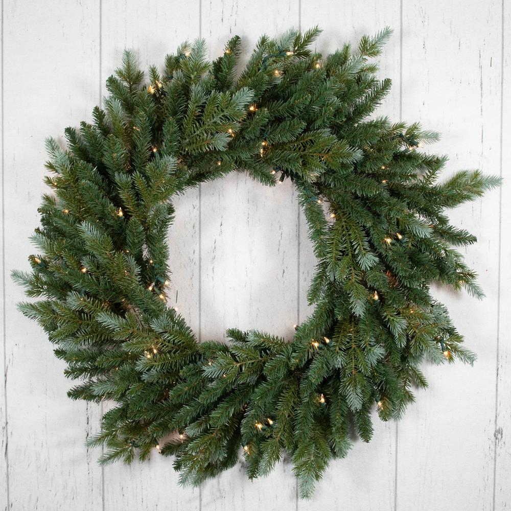 Pre-Lit Blue Spruce Artificial Christmas Wreath  24-Inch  Clear Lights. Picture 6
