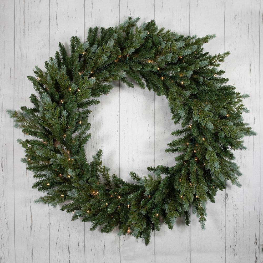 Pre-Lit Blue Spruce Artificial Christmas Wreath  48-Inch  Clear Lights. Picture 6