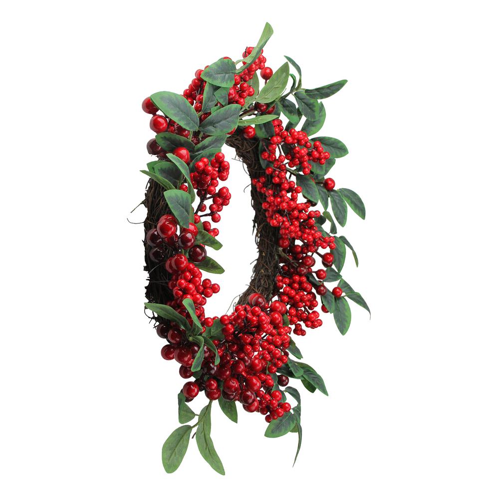 Red Berries and Two-Tone Green Leaves Christmas Wreath - 18-Inch Unlit. Picture 6
