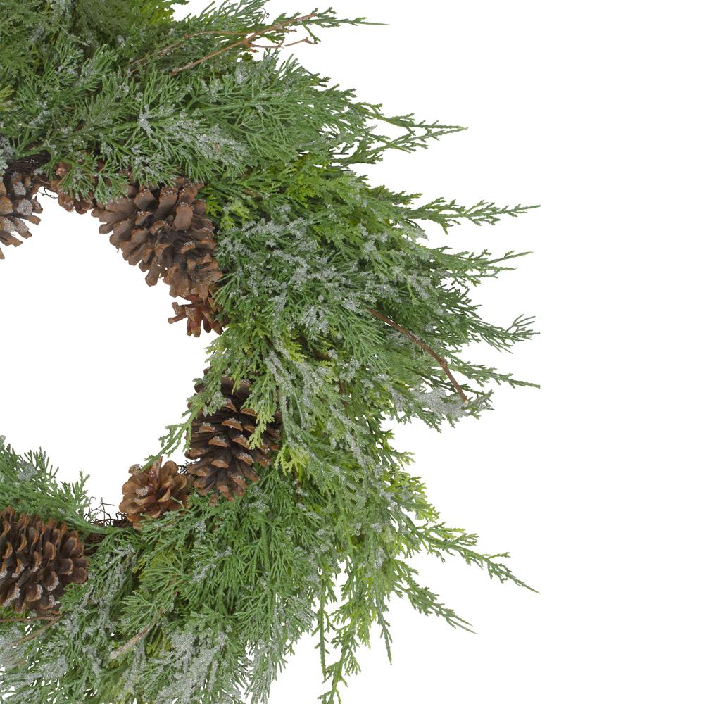 Frosted Cedar and Pine Cone Artificial Christmas Wreath  26-Inch  Unlit. Picture 6