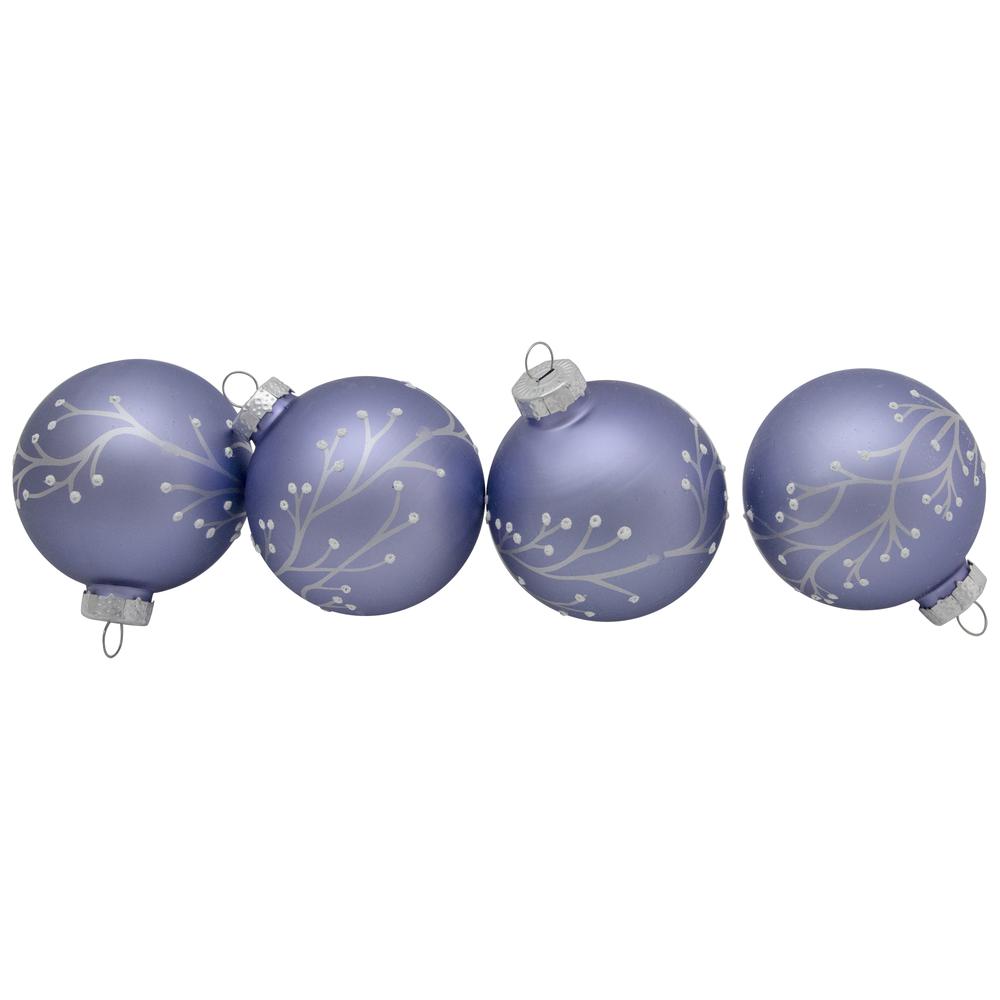 4ct Matte Purple Glass Ball Christmas Ornaments with Branch Design 2.5" (63.5mm). Picture 6