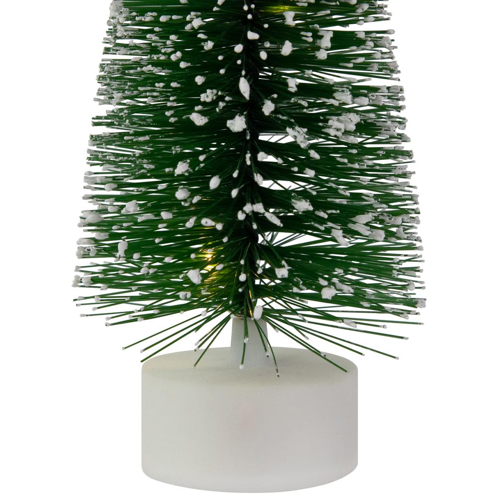 Set of 2 LED Pre-Lit Green Mini Bottle Brush Pine Christmas Village Trees. Picture 6