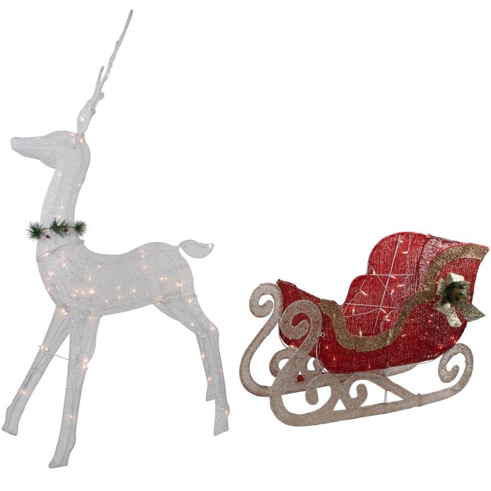 51" Lighted White Reindeer with Sleigh Christmas Decoration. Picture 6