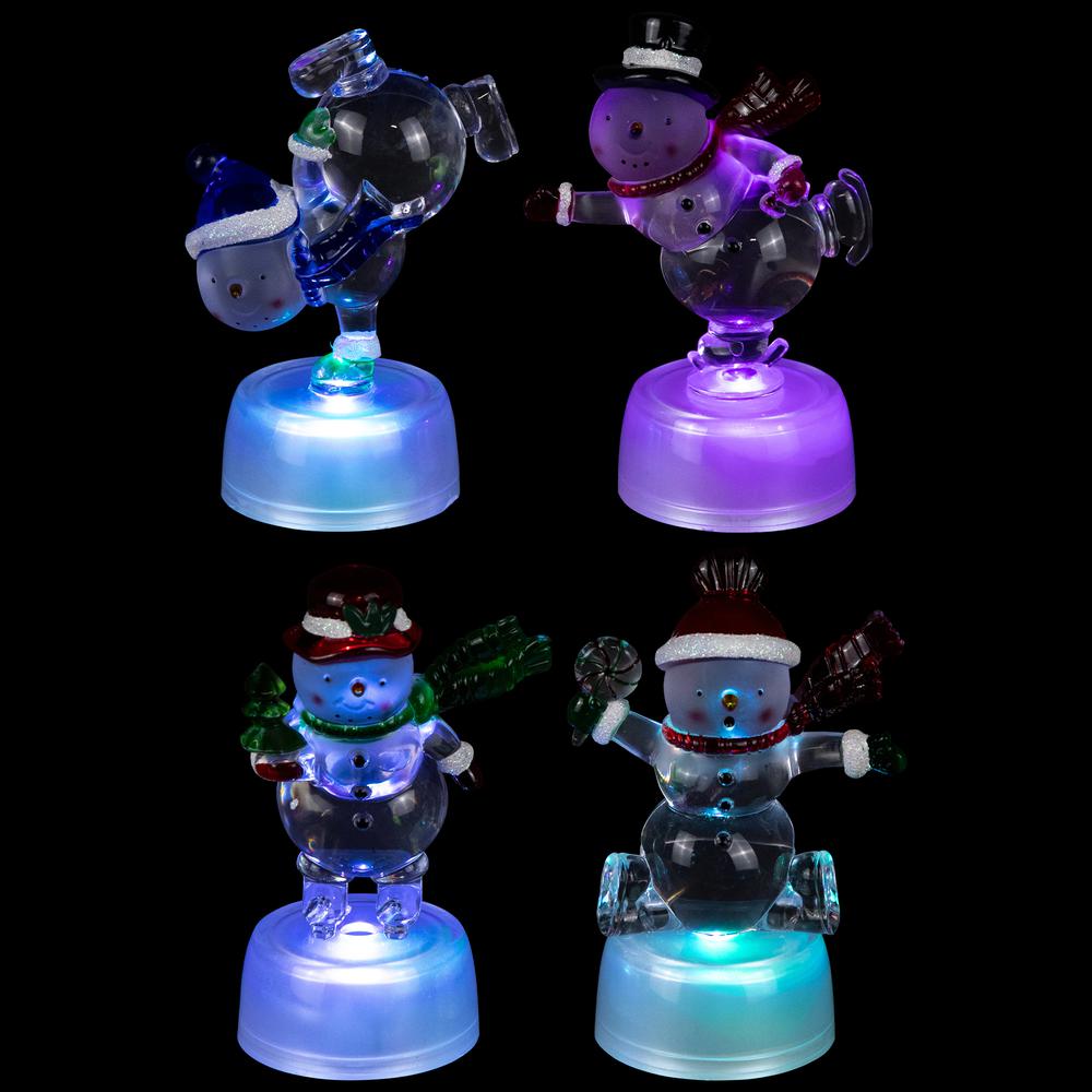Set of 4 LED Lighted Color Changing Snowmen Christmas Decorations 4.25". Picture 6