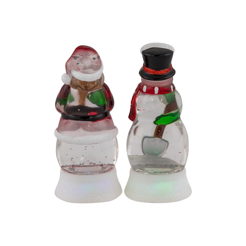 Set of 2 LED Santa and Snowman Color Changing Christmas Snow Globes 6.25". Picture 6