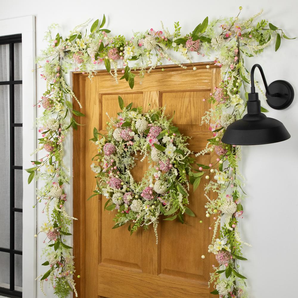 Hydrangea and Berry Floral Spring Garland - 5' - Pink and White. Picture 6