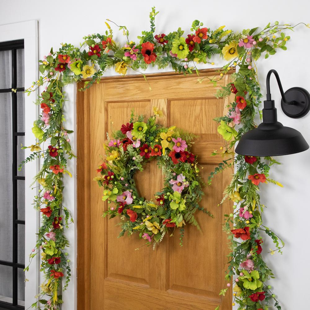 Poppy and Eucalyptus Spring Wreath - 26" - Red and Yellow. Picture 5
