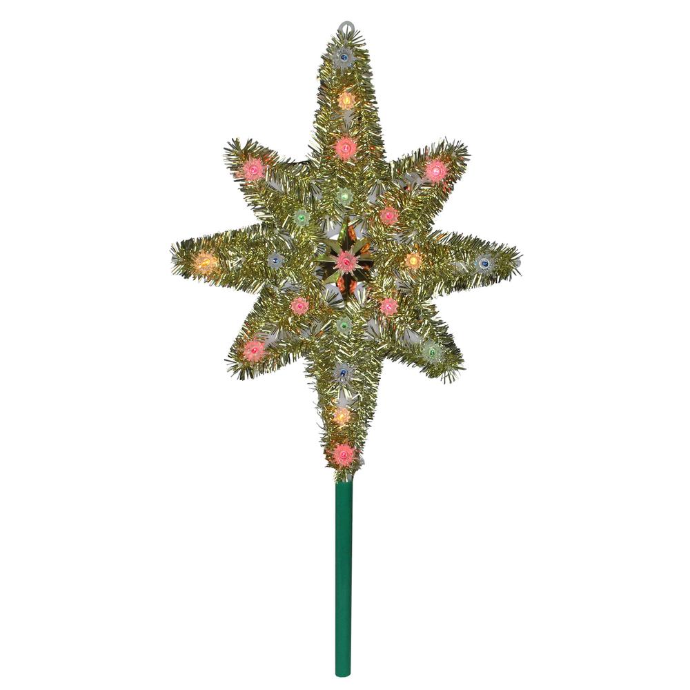 21" Lighted Gold Star of Bethlehem Christmas Tree Topper - Multicolor Lights. Picture 3