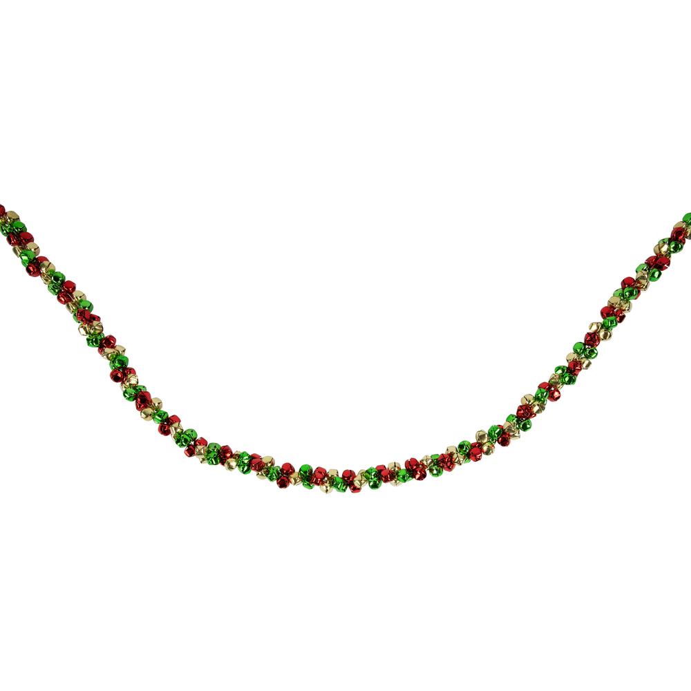5' Green  Gold and Red Jingle Bell Christmas Garland  Unlit. Picture 6