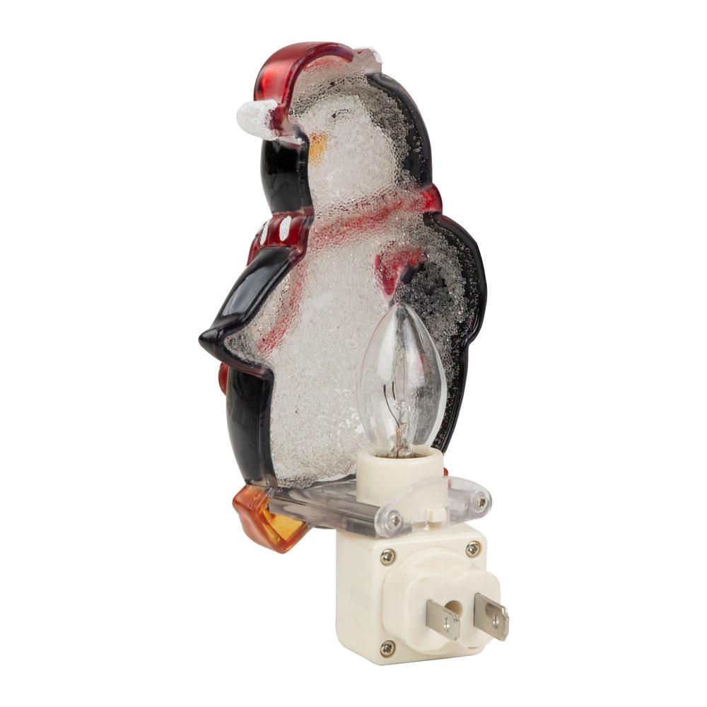 6" Black and Red Happy Penguin in Santa Hat Christmas Night Light. Picture 6