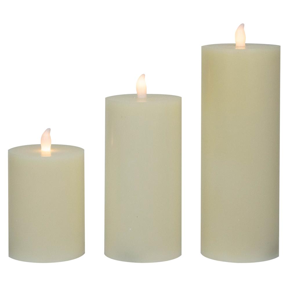 Set of 3 Cream LED Flickering Flameless Pillar Christmas Candles 8.75". Picture 6