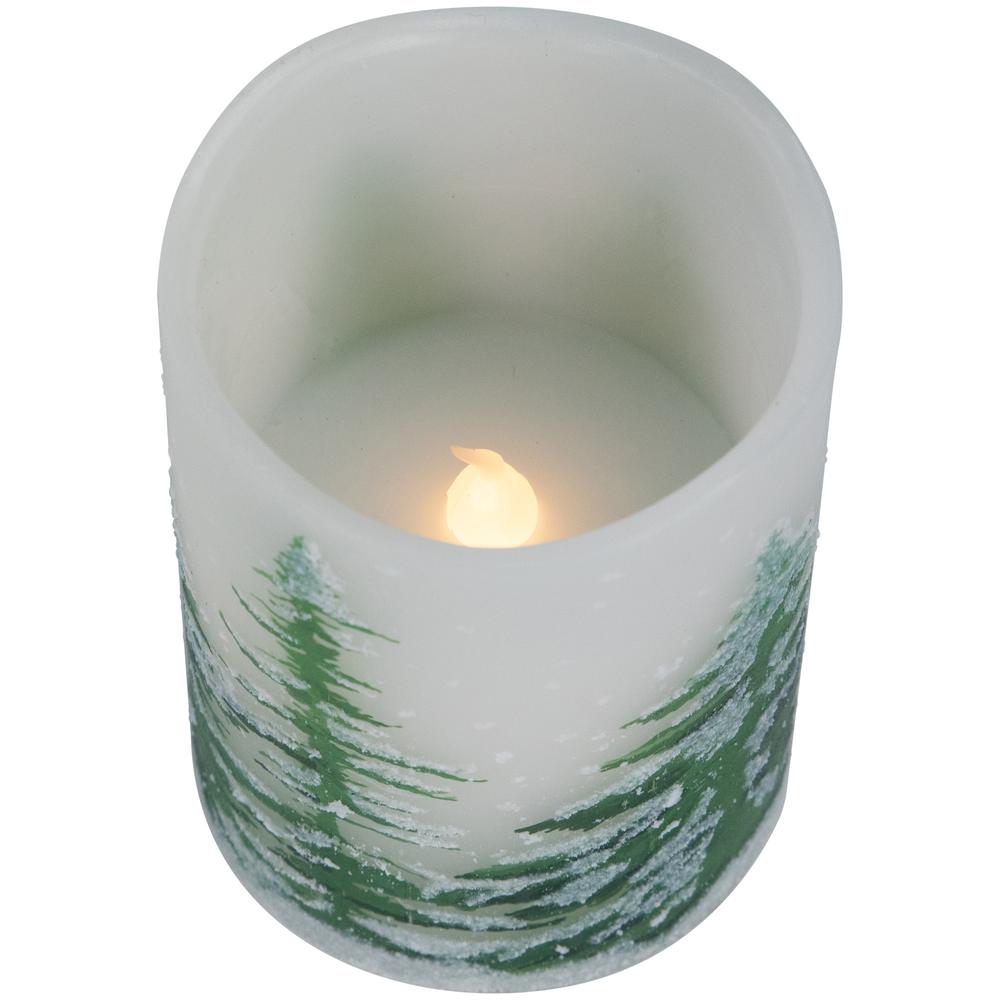 Set of 3 Flameless Frosted Pines Flickering LED Christmas Wax Pillar Candles 6". Picture 6