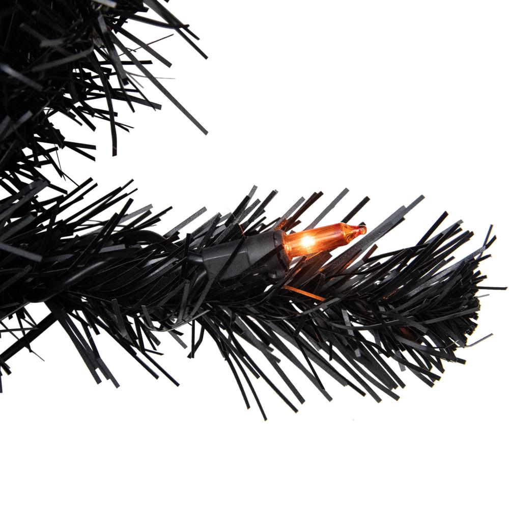 6ft Pre-Lit Black Noble Spruce Artificial Halloween Tree  Orange Lights. Picture 3