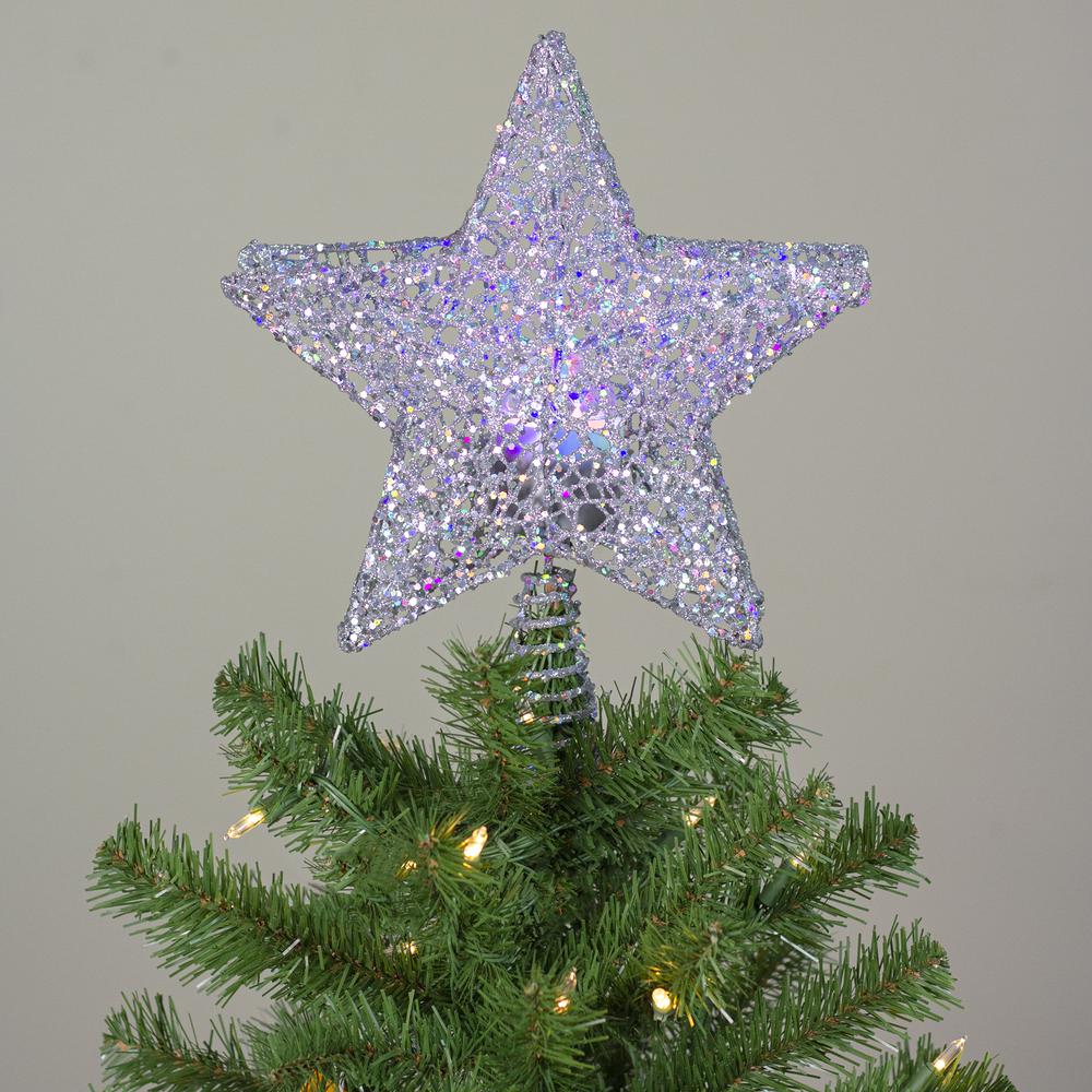 13" Silver Star with Rotating Projector Christmas Tree Topper - Multi LED Lights. Picture 6
