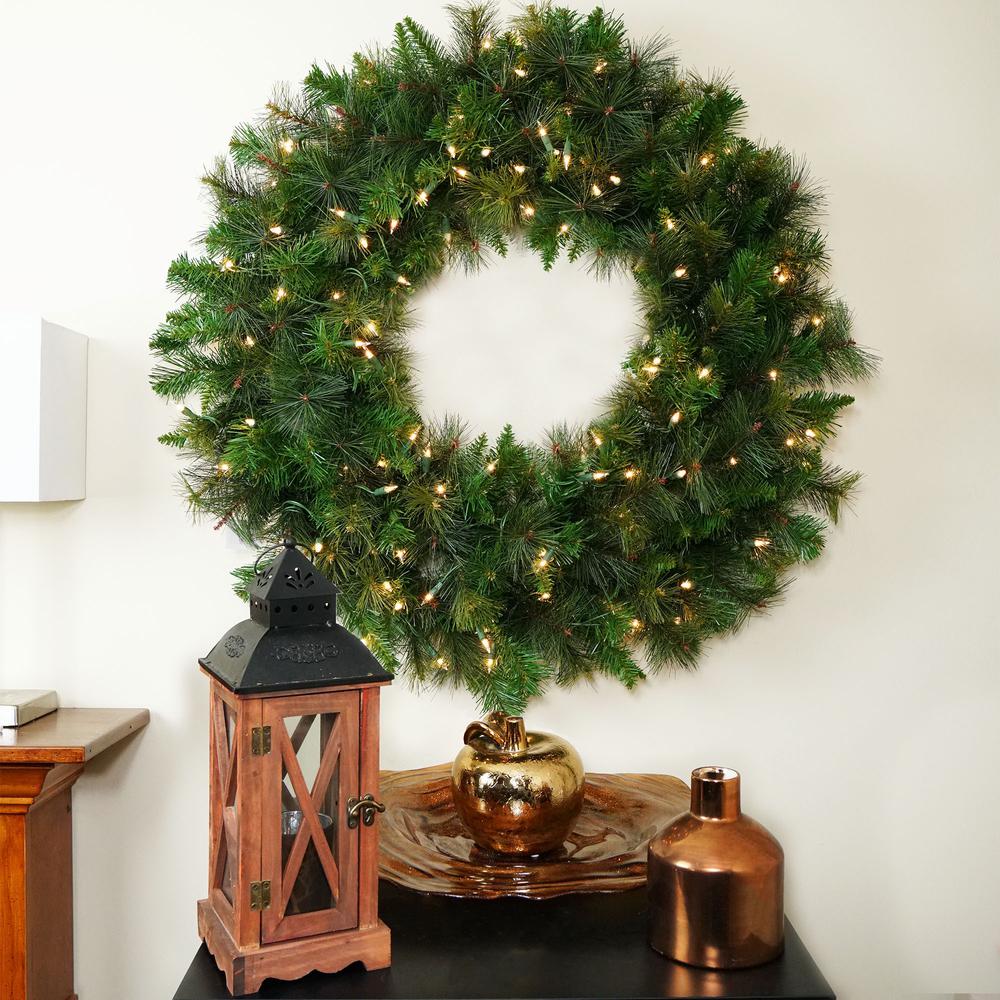 Mixed Canyon Pine Artificial Christmas Wreath - 24-Inch  Clear Lights. Picture 3