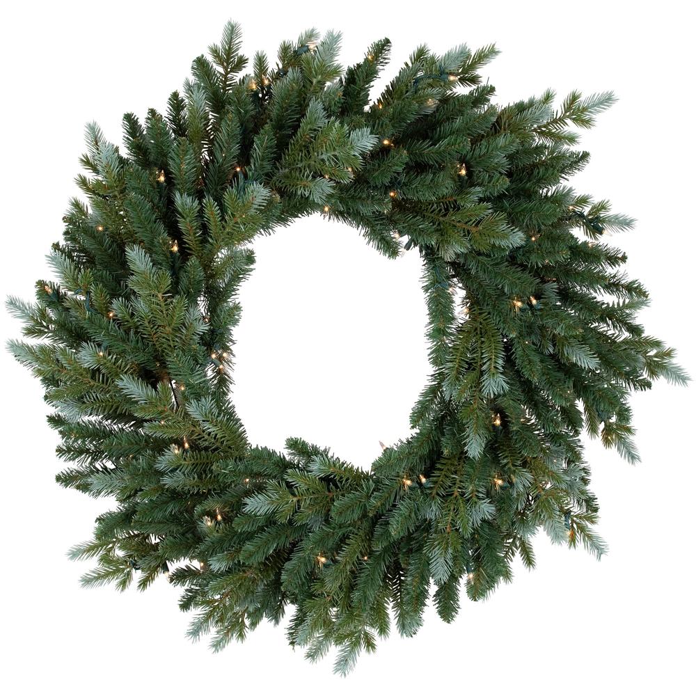 Pre-Lit Blue Spruce Artificial Christmas Wreath  36-Inch  Clear Lights. Picture 1