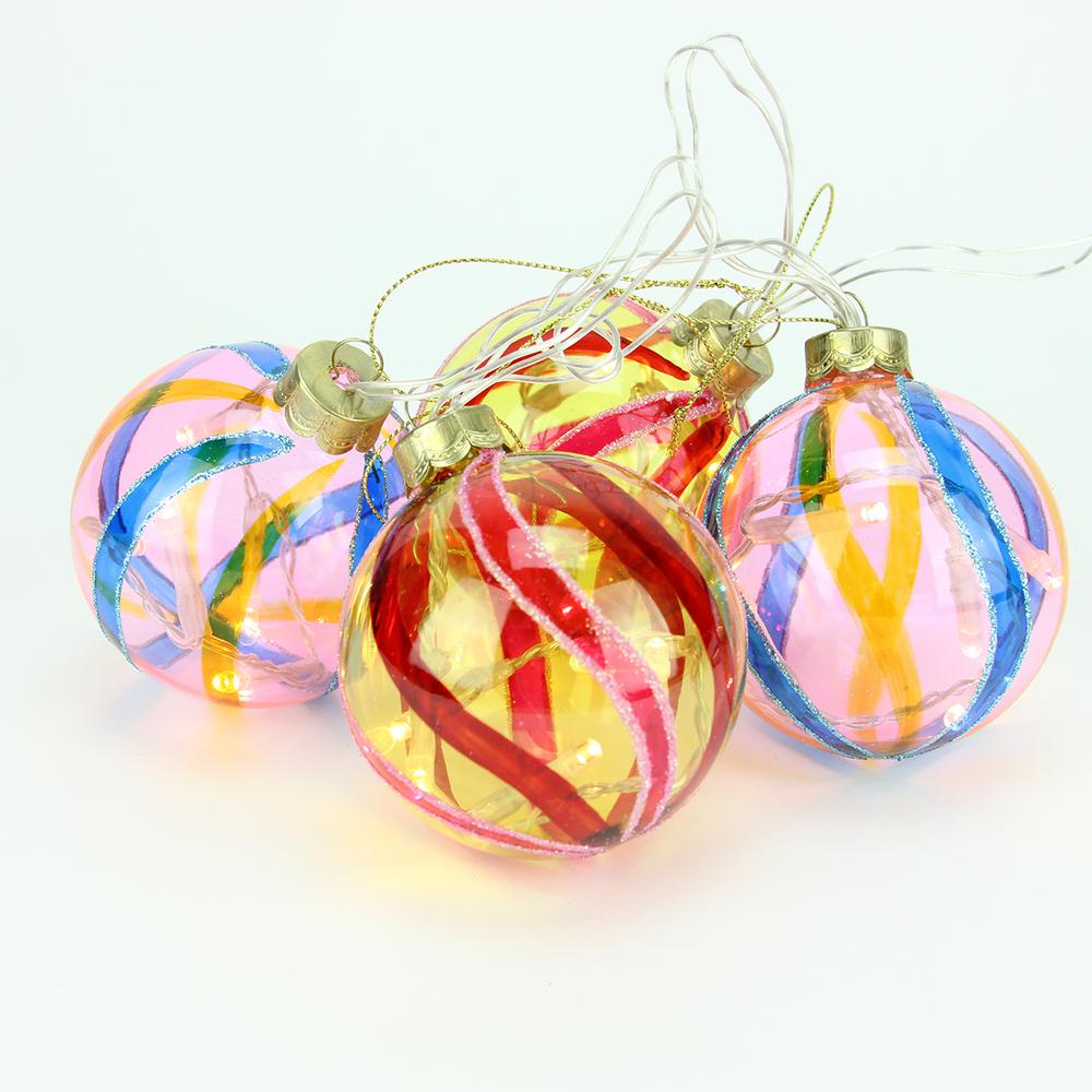 4ct Pink and Red LED Lighted Swirl Glass Christmas Ball Ornaments 3.25" (82mm). Picture 1