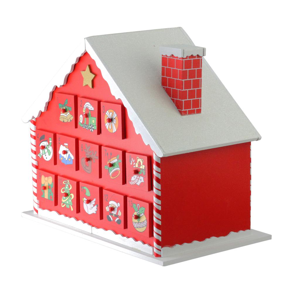10.25" Red and White Advent House with Chimney Storage Box. Picture 3