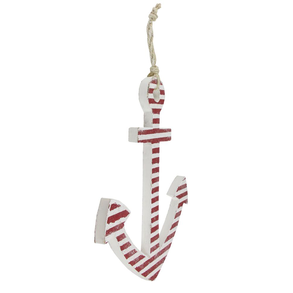15.75" Red and White Striped Nautical Anchor with Hanging Rope Wall Art. Picture 2